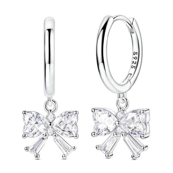 MULA Original 925 Sterling Silver Hoop Earrings Sparkling Bow Dangle AAA CZ for Women Jewelry Gift