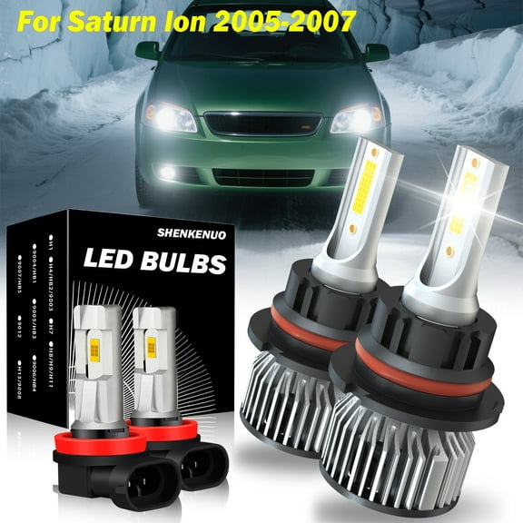 For Saturn Ion 2005-2007 9007 H11 LED Headlight High Low Beam   Fog Light Bulbs 6000K White Plug-N-Play Halogen Replacement 4x