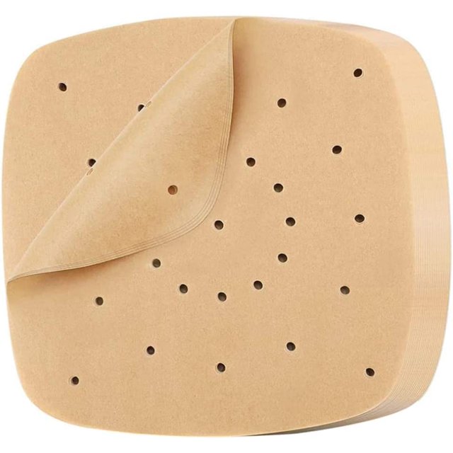 Feuilles de Papier Parchemin pour Friteuse à Air Chaud, Insert de Four pour Friteuse à Air, Papier de Cuisson pour Friteuse à Air Résistant à l'Huile, Papier de Qualité Alimentaire pour Cuisson, Rôtissage, Micro-Ondes (Bois, Carré Papier (8,5 Po, 100 Pcs))