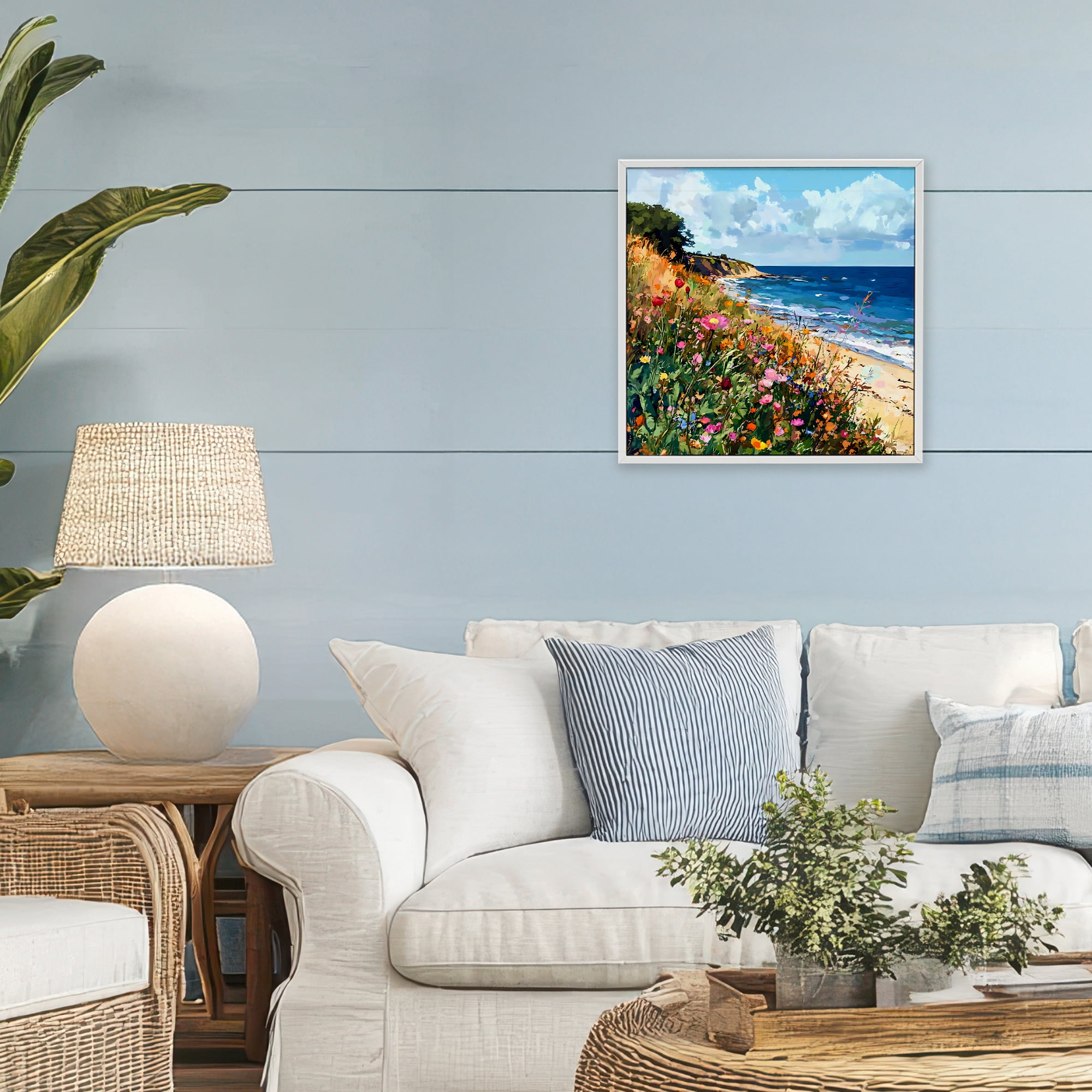 Stupell Industries Enchanted Oceanside Meadow White Framed Giclee Art, design by Creative Studio