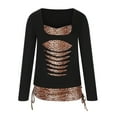thumbnail image 6 of Taqqpue Sexy Square Neck Long Sleeve Shirts for Women,Womens Ripped Cut Out Pullover Tops Plaid & Leopard Splicing Drawstring Blouse Casual Top, 6 of 8