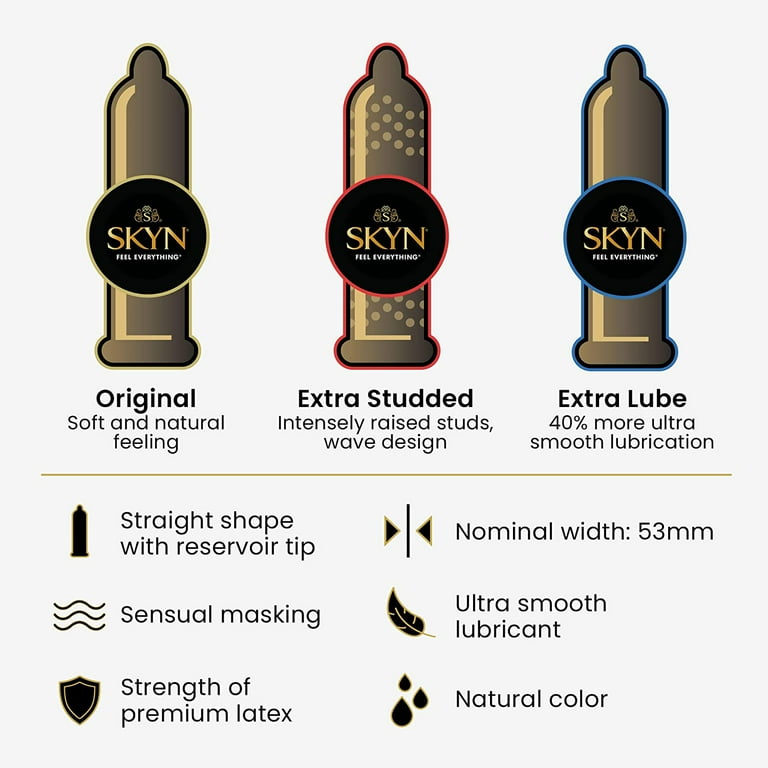 SKYN Selection 24 Count (10 Original, 6 Extra Studded, 8 Extra Lube) Lubricated Latex-Free Condoms HSA/FSA Eligible - Walmart.com SKYN Selection 24 Count (10 Original, 6 Extra Studded, 8 Extra Lube) Lubricated Latex-Free Condoms HSA/FSA Eligible - Walmart.com