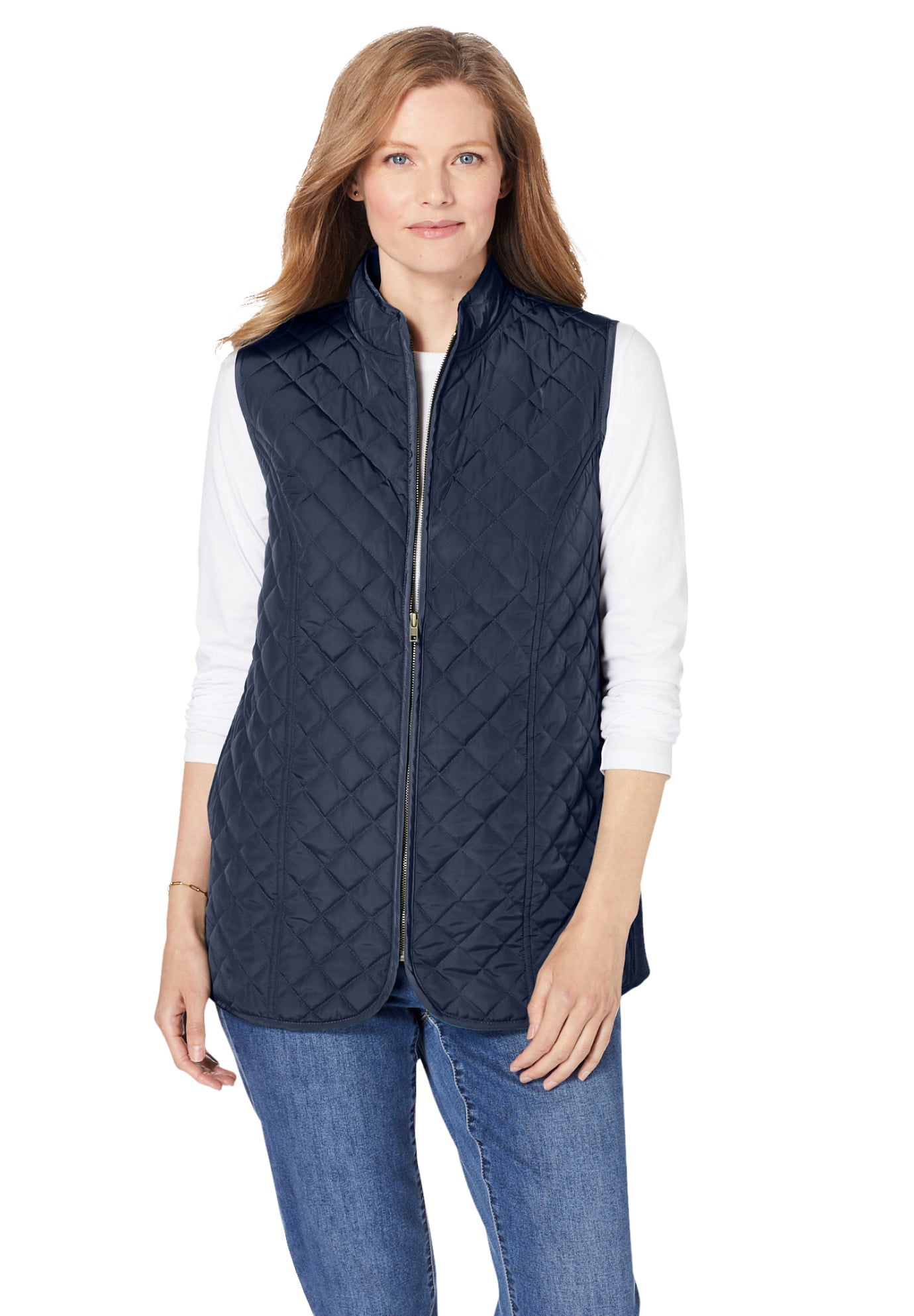 Woman Within - Woman Within Women's Plus Size Zip-Front Quilted Vest ...