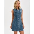 thumbnail image 2 of DARING DIVA Women's Sleeveless Collared Button Down Short Jean Dress 2XL Grey Blue, 2 of 7
