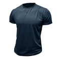 thumbnail image 3 of IYTR Mens Gym T Shirts Short Sleeve T Shirts Comfy Summer Solid Color Pullover Round Neck Comfortable Lightweight Fitness Athletic Shirts Casual Dark Blue XXL, 3 of 4