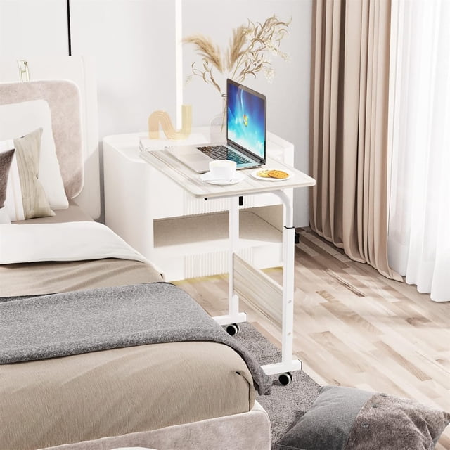 Table d'Appoint Mobile Pouces Tables de Bout Bureau d'Ordinateur Portable Hauteur Réglable avec Roues Table de Sofa Mobile Table de Chevet Table d'Appoint de Bureau Table à Collation pour la Maison Érable