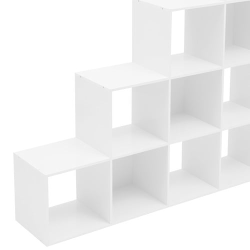 Modern Free Standing White Ladder Cube Storage Bookcase L-Shaped Corner Shelf 15-Cube Organizer