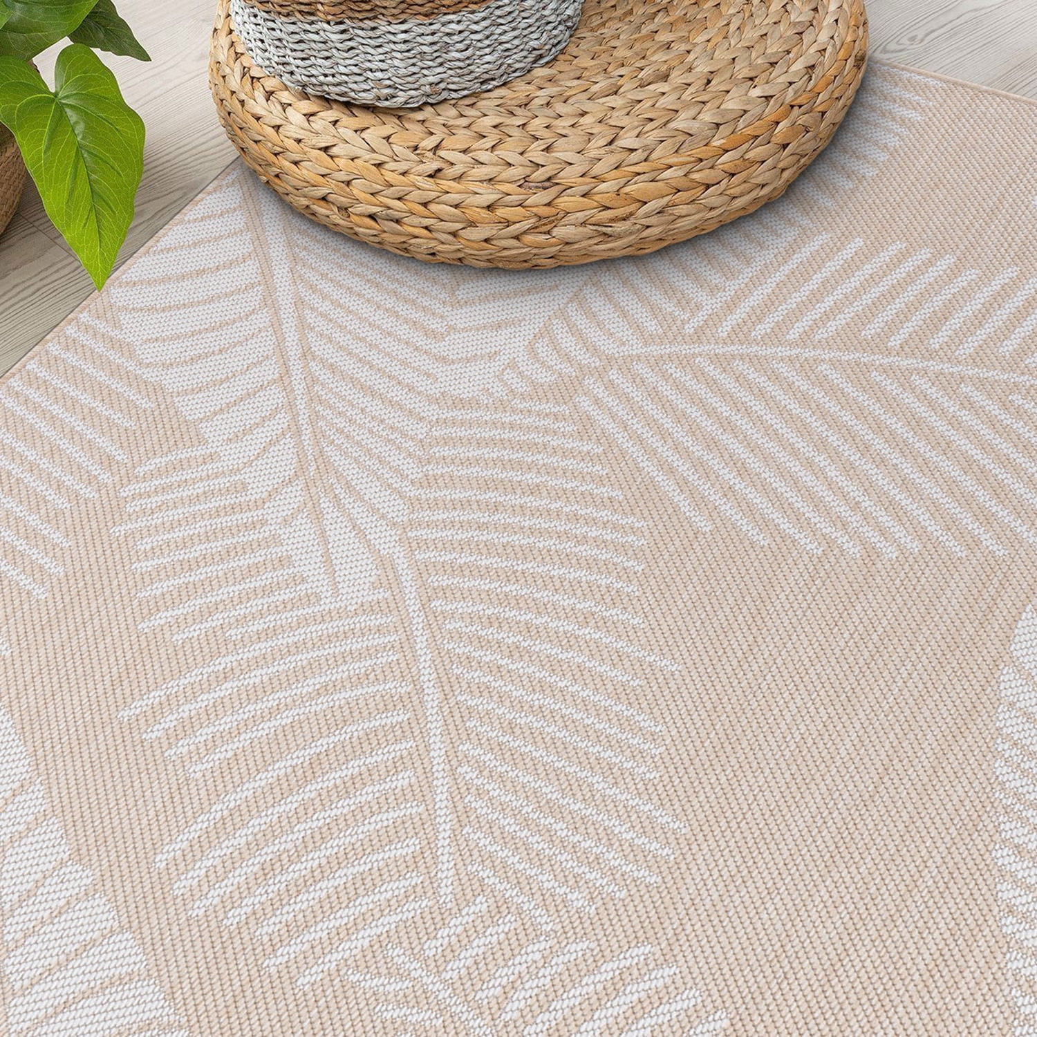 World Rug Gallery Distressed Palm Leaves Textured Flat Weave Indoor/Outdoor Area Rug - NATURAL 7'10"X10'