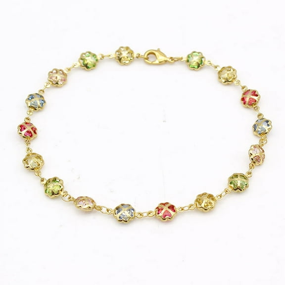 18K Gold Filled High Polish Finsh Gold Multi Color Crystal Anklet JJA18