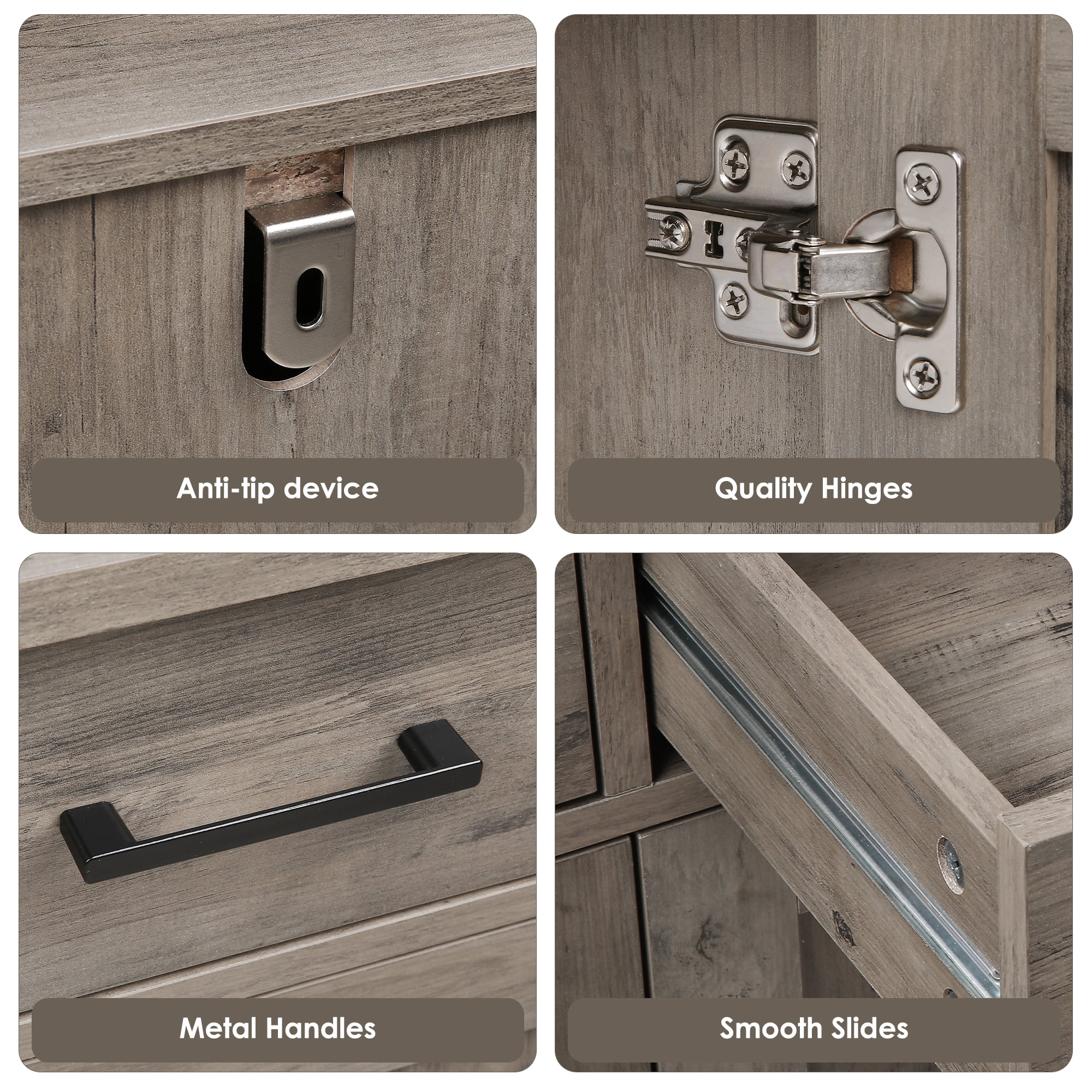 Homfa Kitchen Storage Cabinet, Sideboard Buffet Coffee Bar with 2 Drawers and 2 Doors for Dining Room Living Room, Gray