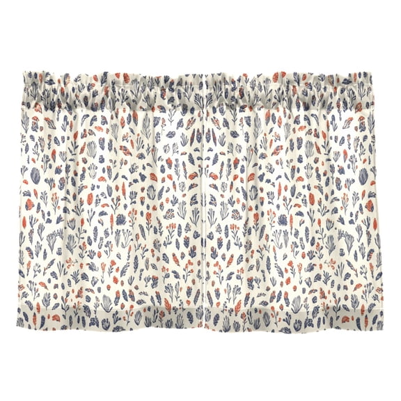 Hand Drawn Flower Design Kitchen Curtains Tier Set 27x24 Inch 2 Panels Semi Sheer Light Filtering Privacy UV Protection