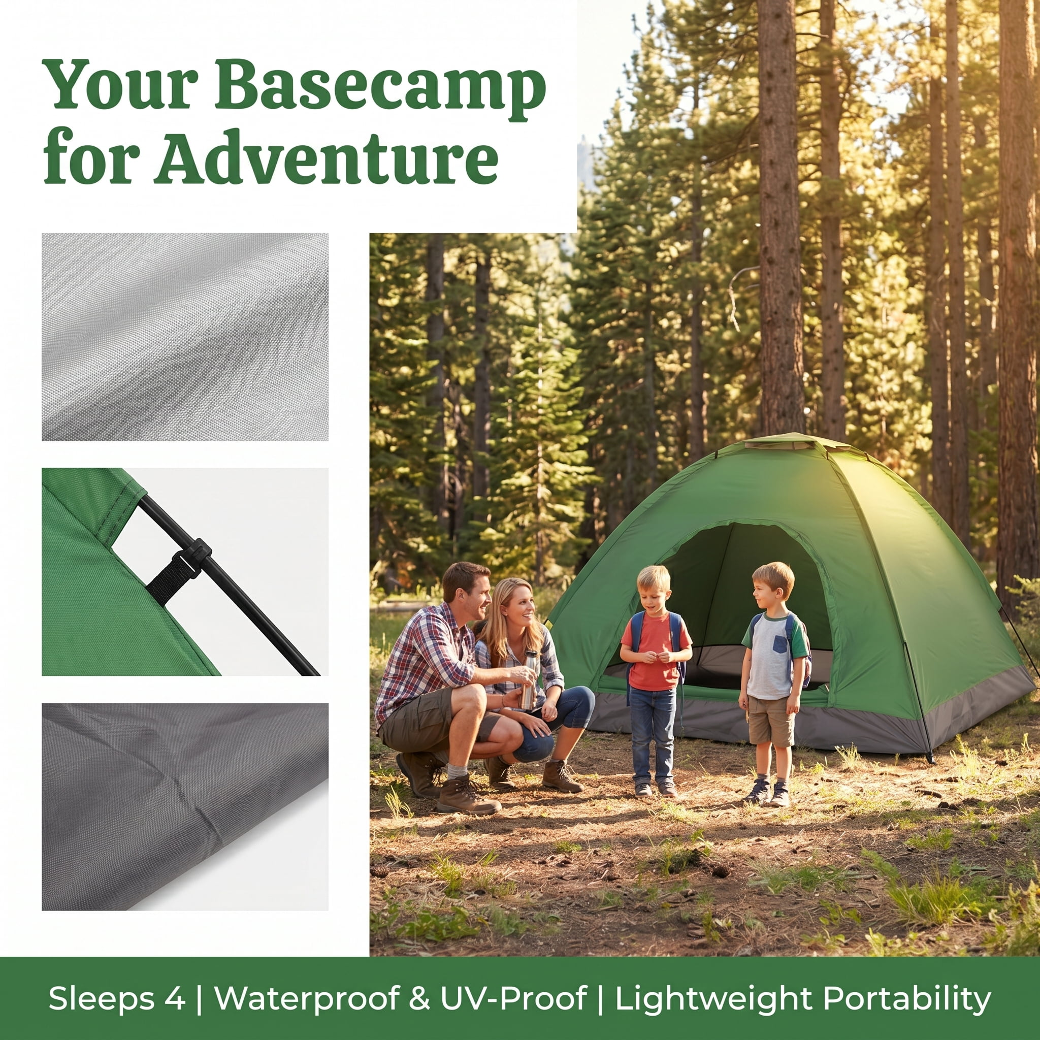 3-4 Person Army Green Camping Dome Tent, Waterproof Outdoor Survival Tent for Camping Hiking
