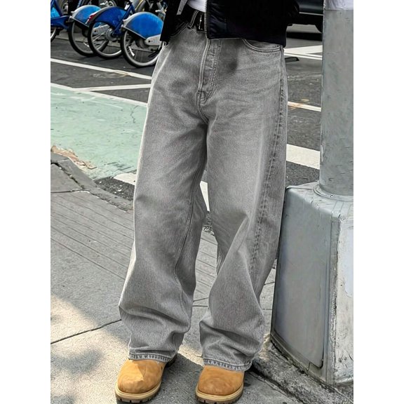 Men's Vintage Loose Wide Leg Jeans, Baggy Casual Streetwear Trousers, Classic Multi Pocket Design, Versatile Pants Suitable For All Seasons And Daily Outings