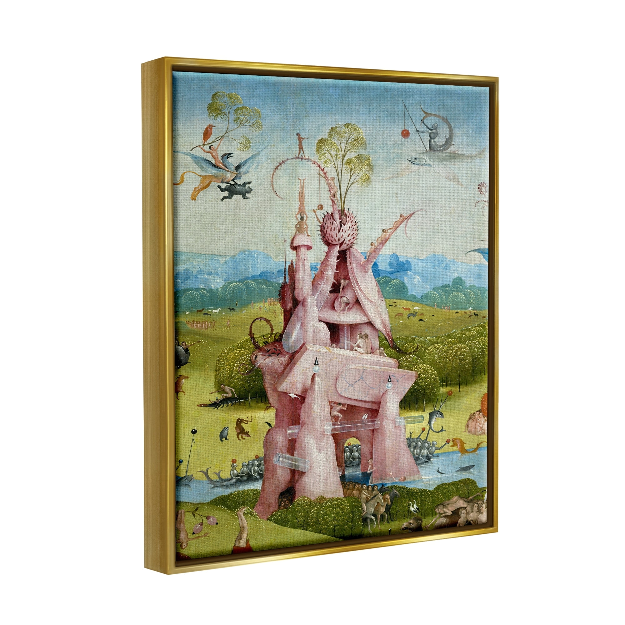 Stupell Industries Garden of Earthly Delights Left Panel Detail Hieronymus Bosch Painting Painting Metallic Gold Floating Framed Canvas Print Wall Art, Design by one1000paintings