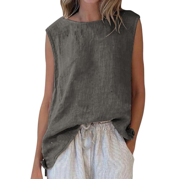 Fewfanhot Women Tops Tank Tops Cute Summer Sleeveless Shirts Linen Clothes