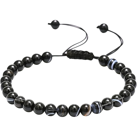 Black Sulemani Hakik Crystal Bracelet - 6mm Beaded Bracelet and Healing Stones