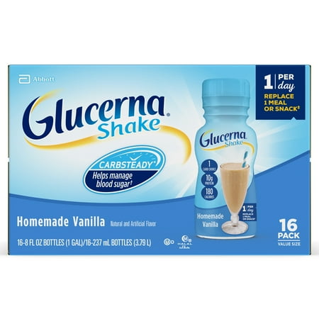 Glucerna Diabetes Nutritional Shake Homemade Vanilla To Help Manage Blood Sugar 8 fl oz Bottles (Pack of 16)