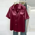 thumbnail image 5 of Fewfanhot Tops for Women Trendy Satin Blouse Short Sleeve Silk Tops Button Down Shirts Business Casual Outfits, 5 of 8