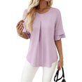 thumbnail image 4 of Gbobgt Women's Blouses Half Sleeve Crew Neck Casual Lightweight Summer Tops for Daily Office And Vacation Outfits Light Violet XL, 4 of 6