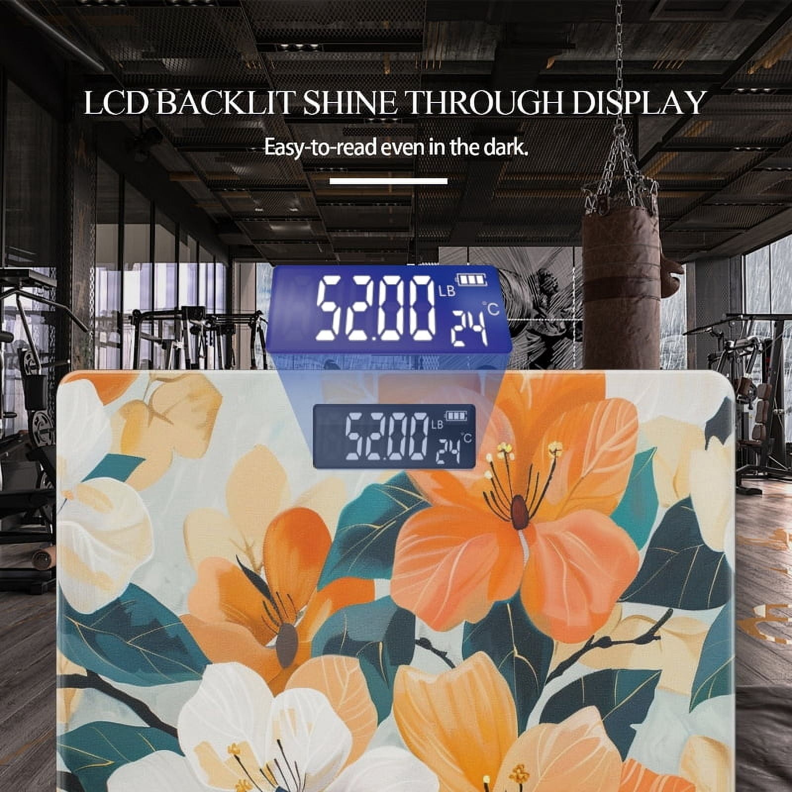 Bathroom Scale, Highly Accurate Digital Body Scale,Precisely Measures Weight up to 400 lbs-Orange And White Floral Pattern With Green Leaves