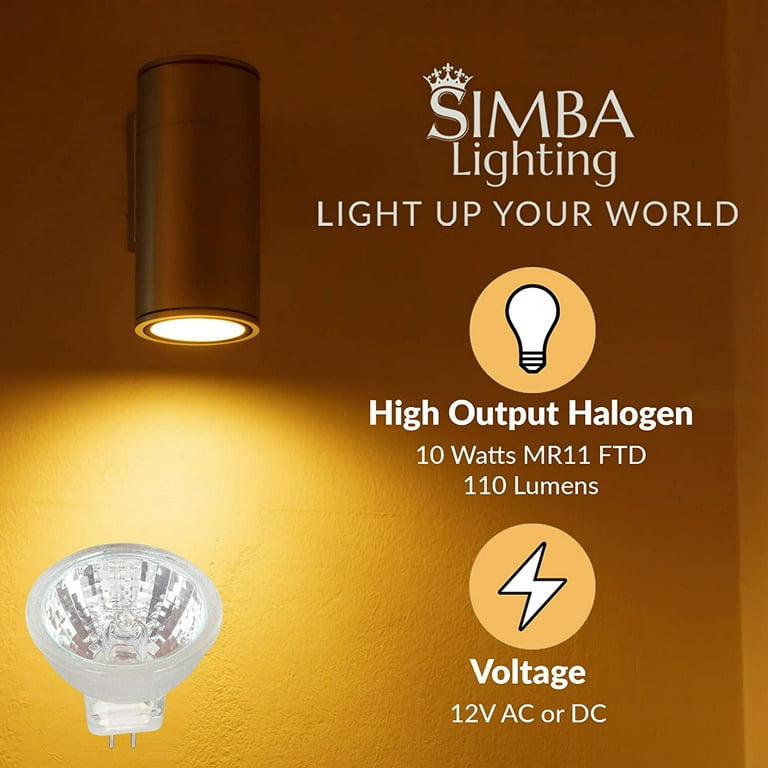 Simba Lighting Halogen MR11 12V 10W Bulbs GU4 2-Pin FTD Cover Glass, 2-Pack  