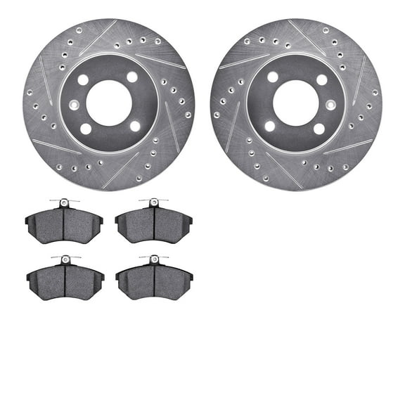 Dynamic Friction Company Front Brake Rotors-Drilled and Slotted-Silver with 5000 Advanced Brake Pads 7502-74007