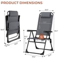 thumbnail image 6 of Pirecart Patio Chairs Set of 2, Foldable Outdoor Lawn Chairs with 5 Level Adjustable Teslin Back & Removable Headrest, All Weather for Camping, Garden, Gray, 6 of 10