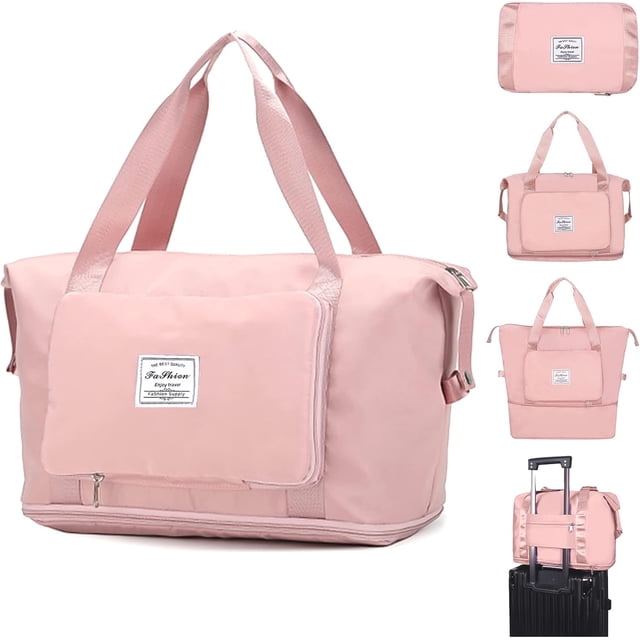 Bolsa de viaje plegable de gran capacidad, tela Oxford, impermeable, ligera, plegable, bolsa de viaje portátil expandible, bolsa de viaje seca y húmeda, bolsa de transporte para aviones, Ros brillante