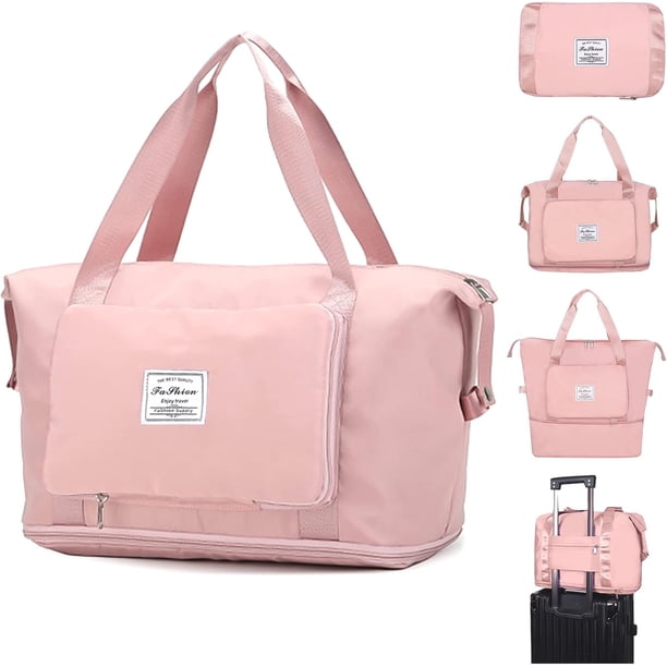 Bolsa de viaje plegable de gran capacidad, tela Oxford, impermeable, ligera, plegable, bolsa de viaje portátil expandible, bolsa de viaje seca y húmeda, bolsa de transporte para aviones, Ros brillante