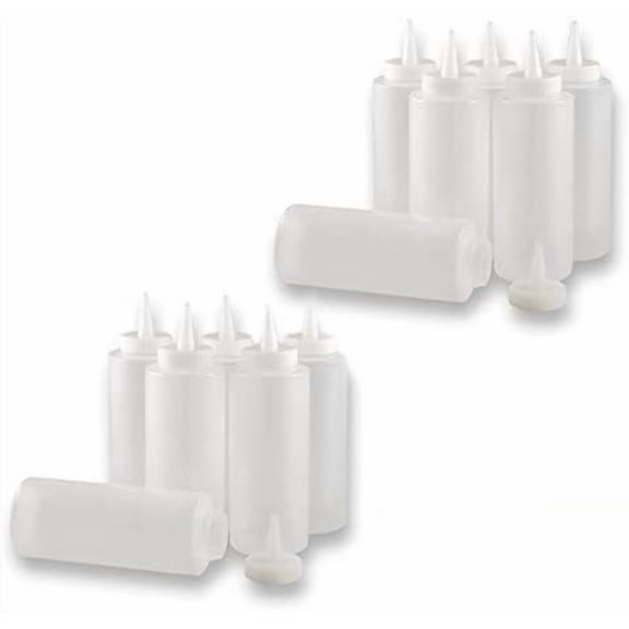 TrueCraftware- Set of 12 Squeeze Condiment Dispensing Bottles 12 oz Clear- Plastic Squeeze Bottle For Sauces Spreads Ketchup Mustard Mayo