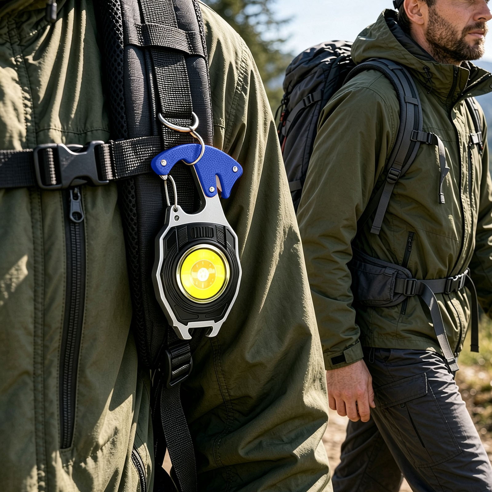 8 in 1 Multifunctional Keychain Flashlight 3.94 x 2.13in Portable Pocket Multitool with 3 Light Modes for Outdoor Camping Emergency and Daily Use (Blue Handle)