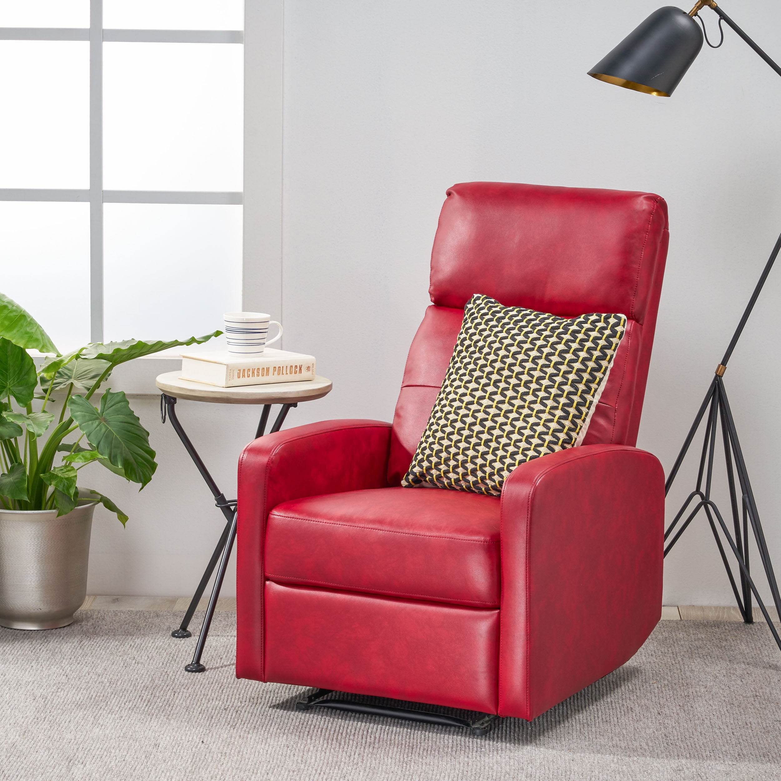 GDF Studio Alysha Contemporary Faux Leather Recliner, Red