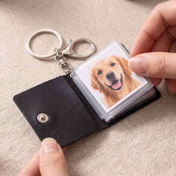 OUNONA 2Pcs Mini Wallet Photo Keychain Black with Sturdy PVC Pages and Stylish Key Chain Decor