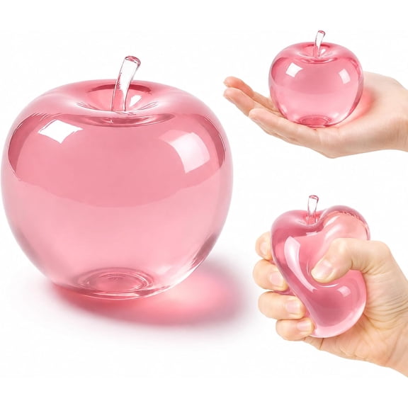 Clearance! Pink Apple Squishy - Transparent Jelly Apple Squeeze Toy, Stretchy Clear Fruit‑Shaped Stress Relief Fidget Toy, Soft Slow Rising Sensory Toy for Kids Adults