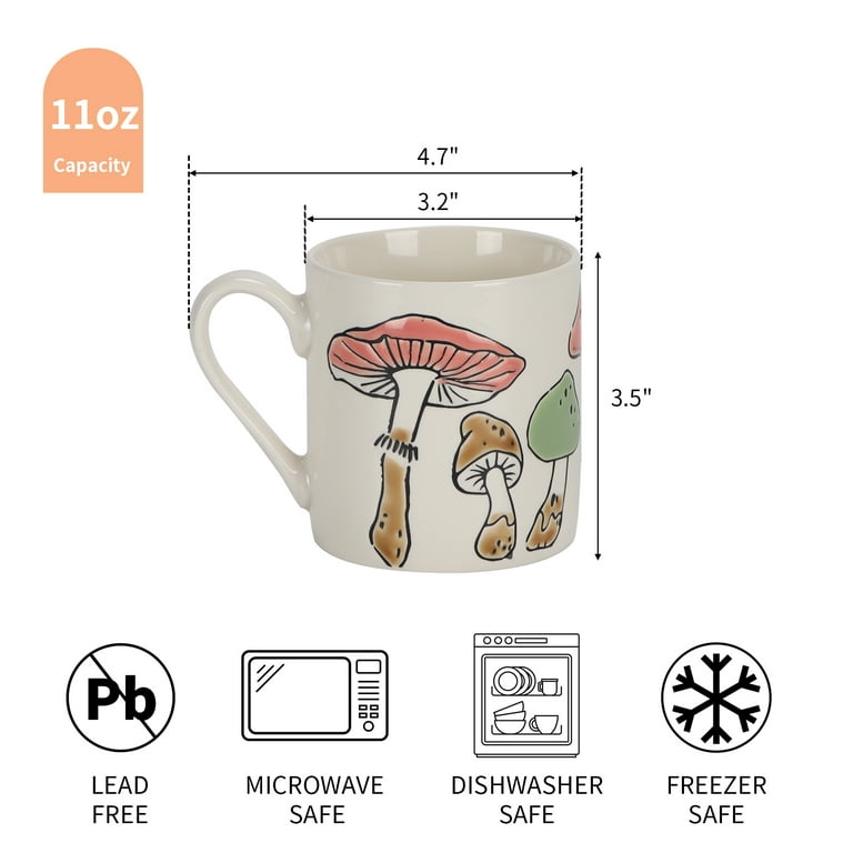 4 Pack 11 oz Ceramic Coffee Mugs, Porcelain Coffee Cups with Handle for Tea, Latte, Cocoa, Cappuccino, Milk, Dishwasher&Microwave Safe, Plant Patterns