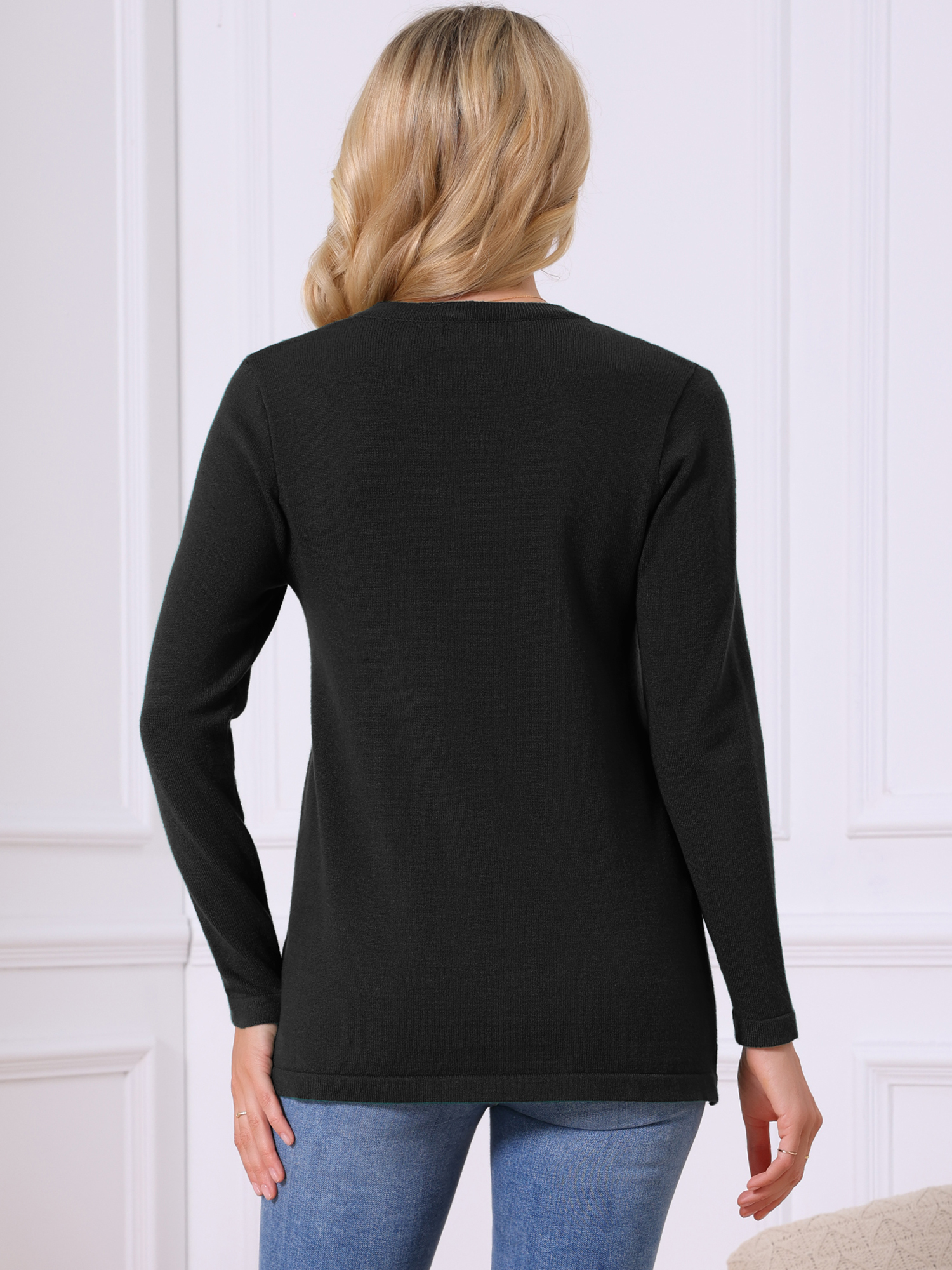 DARING DIVA Women's Crewneck Ribbed Knit Pullover Long Sleeve Sweater L Black