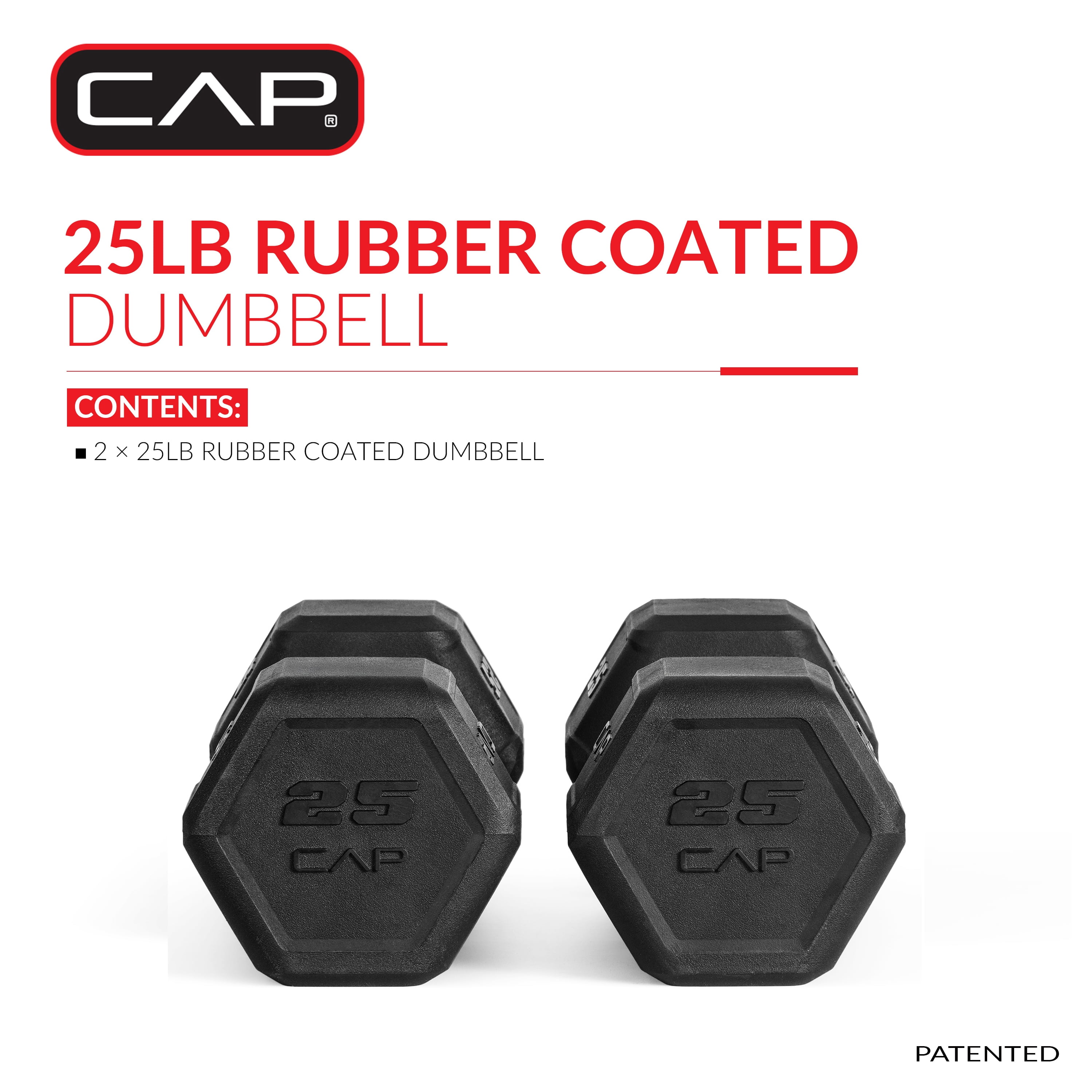 CAP 25 lb Premium Rubber Hex Dumbbell Pair, Chrome Handle, Home Gym Hand Weights