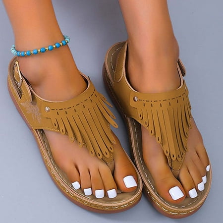 

Pejock Summer Sandals Savings Clearance 2023! Women s Open Toe Buckle Ankle Platform Wedge Sandals Women s Casual Comfortable Sandals Slope Heel Tassels Decoration Sandals