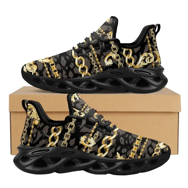 Zapatos de plataforma de leopardo para mujer, diseño de cadena barroca dorada, zapatillas de viaje de malla, calzado plano