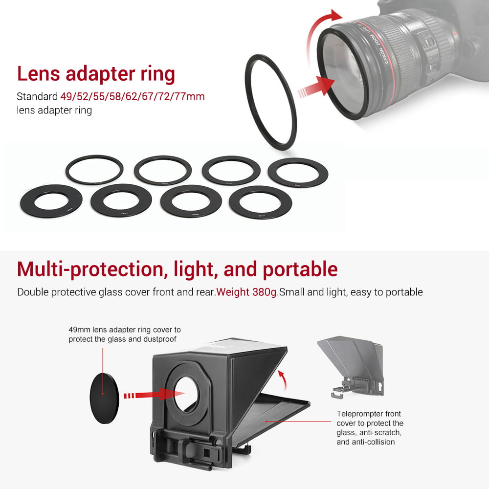 Portable Mini Teleprompter Smartphone Prompter for Canon/Nikon/Sony Camera DSLR 
