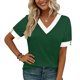 thumbnail image 5 of Mujeres Tops Casual Color Bloque Manga Corta V Cuello Blusa Moda Verano Primavera Respirable, 5 of 9