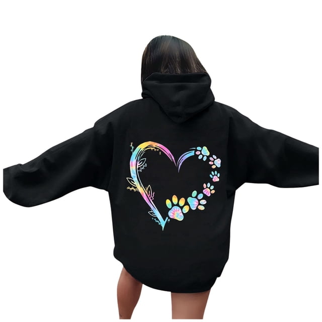 TINZ Sweat à Capuche Imprimé Lettre pour Femmes Manches Longues avec Poches Veste Décontractée