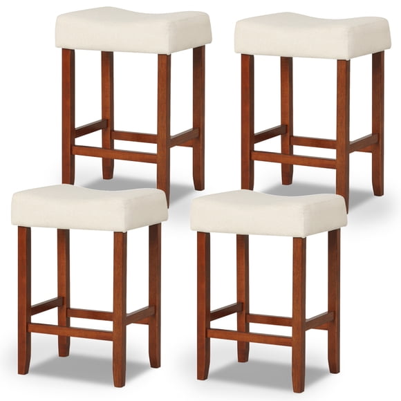 Gymax Set of 4 Bar Stools Counter Height Saddle Kitchen Chairs w/ Wooden Legs