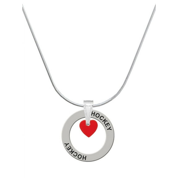 Delight Jewelry Acrylic 5/16" Red Heart Hockey Ring Charm Necklace, 18"