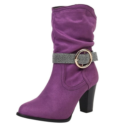 

Mackneog Women Pointed Toe High Heel Pumps Chunky Heel Slip On Ankle Boots Gift on Clearance