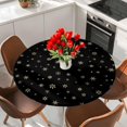 thumbnail image 2 of Christmas Black Round Tablecloth 45-54 Inch Round Fitted Table Cloth with Elastic Edge, Winter Snowflakes Xmas Retro Waterproof Table Cover Protector for Outdoor Picnic Party Dining, 2 of 4