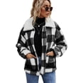 thumbnail image 1 of Chaqueta de mujer con cuello de solapa y botones, chaqueta de polar afelpado, 1 of 5