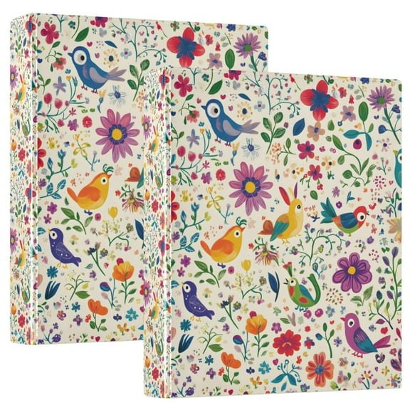 FORMRS 3 Ring Binder 1.5 inch with Pockets Set of 2 Clip Board 200 Sheets Capacity, Purple Cartoon Animals