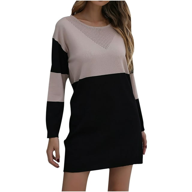 Mini vestido de suéter de punto de manga larga con cuello redondo informal para mujer a la moda Fridja NMB1982
