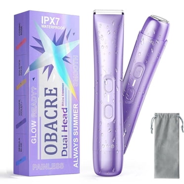 Obacre Bikini Trimmer for Women Dual Head – IPX7 Waterproof & Painless Electric Razors for Pubic Hair, Face, Legs, Underarms – Portable Cordless Shaver with Fast Charging, Self Care Gifts for Women